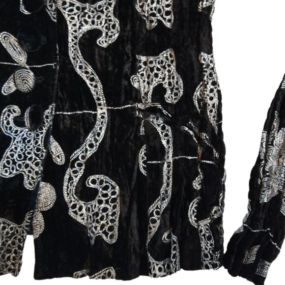 Alberto Makali Crinkle Velvet Black Embroidered Shirt Size Large Button Front - Picture 4 of 9